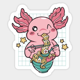 Kawaii Axolotl Eating Ramen // Cute Axolotl Ramen Anime Sticker